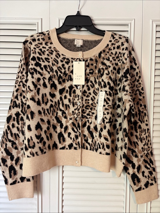a new day Sweaters - a new day Beige and Black Leopard-Print Cardigan